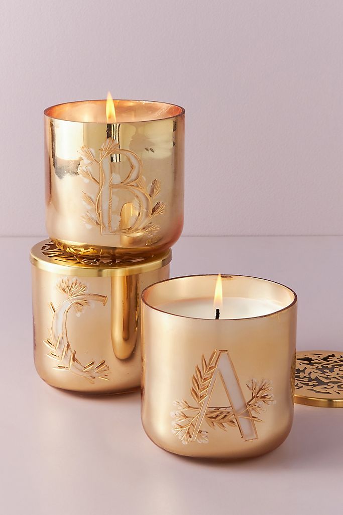 Holly Monogram Glass Candle | Anthropologie (US)