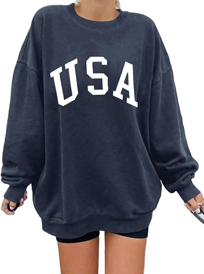 Langwyqu Women's Oversized Sweatshirt Los Angeles California Crewneck Long Sleeve Casual Loose Pu... | Amazon (US)