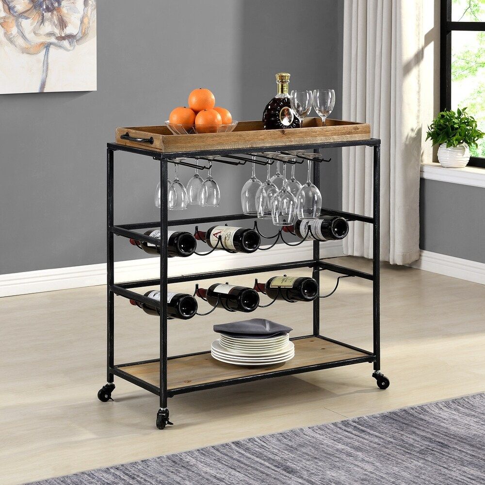 FirsTime & Co.Â® Concord Farmhouse Removable Tray Bar Cart, American Crafted, Metallic Black, Metal, | Bed Bath & Beyond
