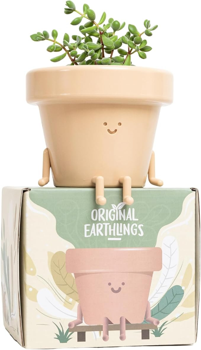 Original Earthlings Sitting Pot, Cute Plant Pot, 3.5 Inch Plastic Funny Planter with Drainage, Un... | Amazon (US)