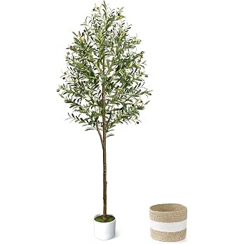 6FT Artificial Olive Tree - Indoor Tall Faux Olive Trees with Planter&Basket, Large Fake Olive Si... | Amazon (US)