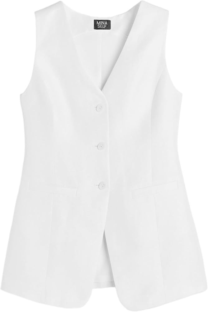 2025 Women's Summer Linen Vest Blazer Long Y2K Lightweight Fully-Lined V-Neck Fashion Casual Jack... | Amazon (US)