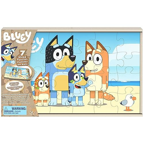 Spin Master Games, Bluey Puzzles 7-Pack, Wooden Jigsaw Puzzles for Preschoolers, 12, 16, & 24 Pieces, Storage Tray, Bluey Toys, Easter Basket Stuffers, for Ages 4 & Up | Amazon (US)