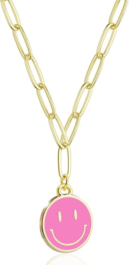 Colorful Smiley Face Necklace 14K Gold Plated Paperclip Necklace Preppy Jewelry Y2K Trendy Neckla... | Amazon (US)