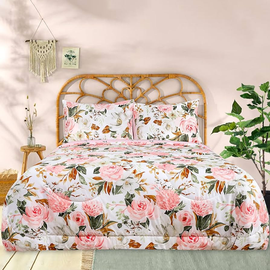 DILIMI Twin Comforter Set for Girls, Reversible Pink Floral Comforter Twin Size Bed, 5 Pieces Ult... | Amazon (US)