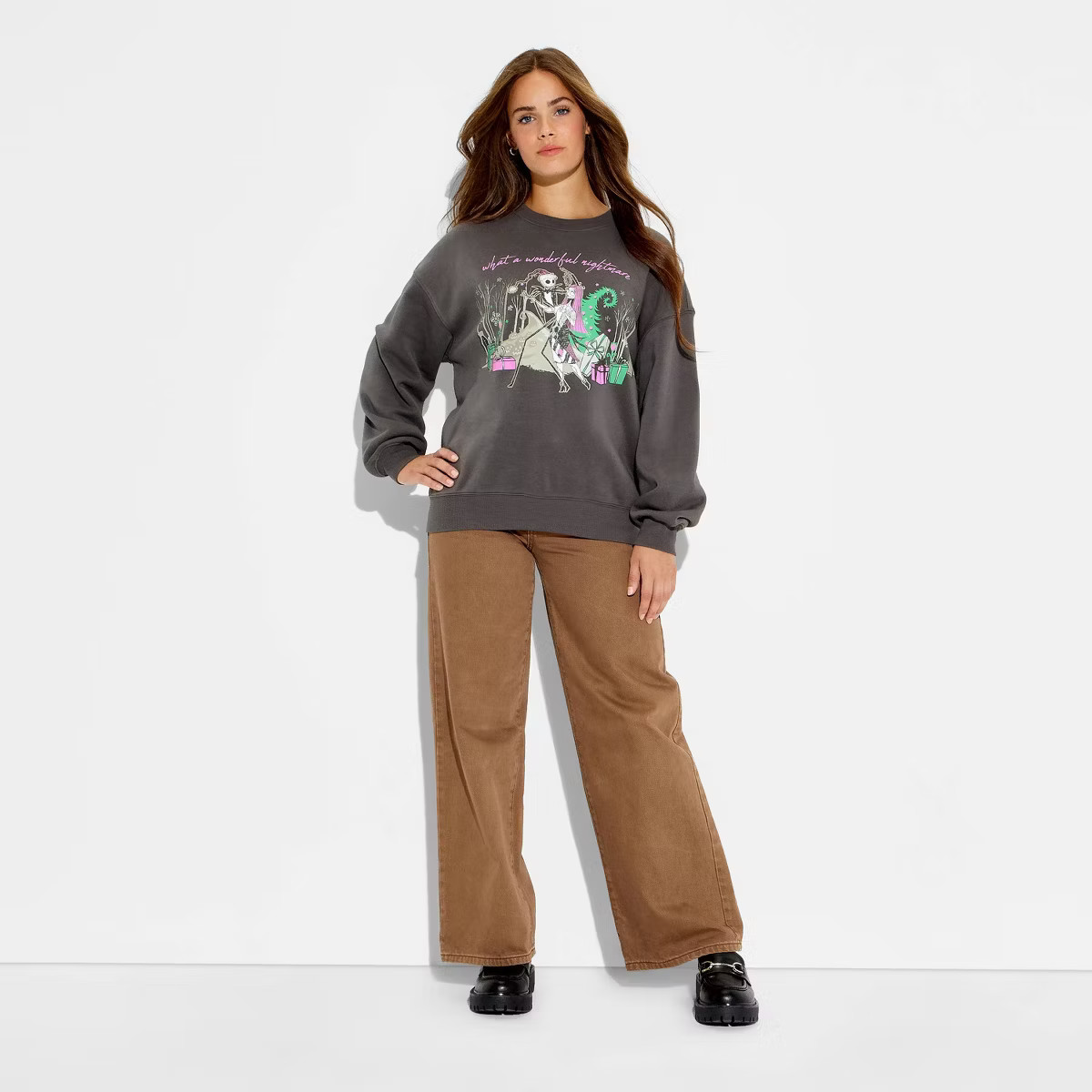 Women's Nightmare Before Xmas Graphic Sweatshirt - Charcoal Gray | Target