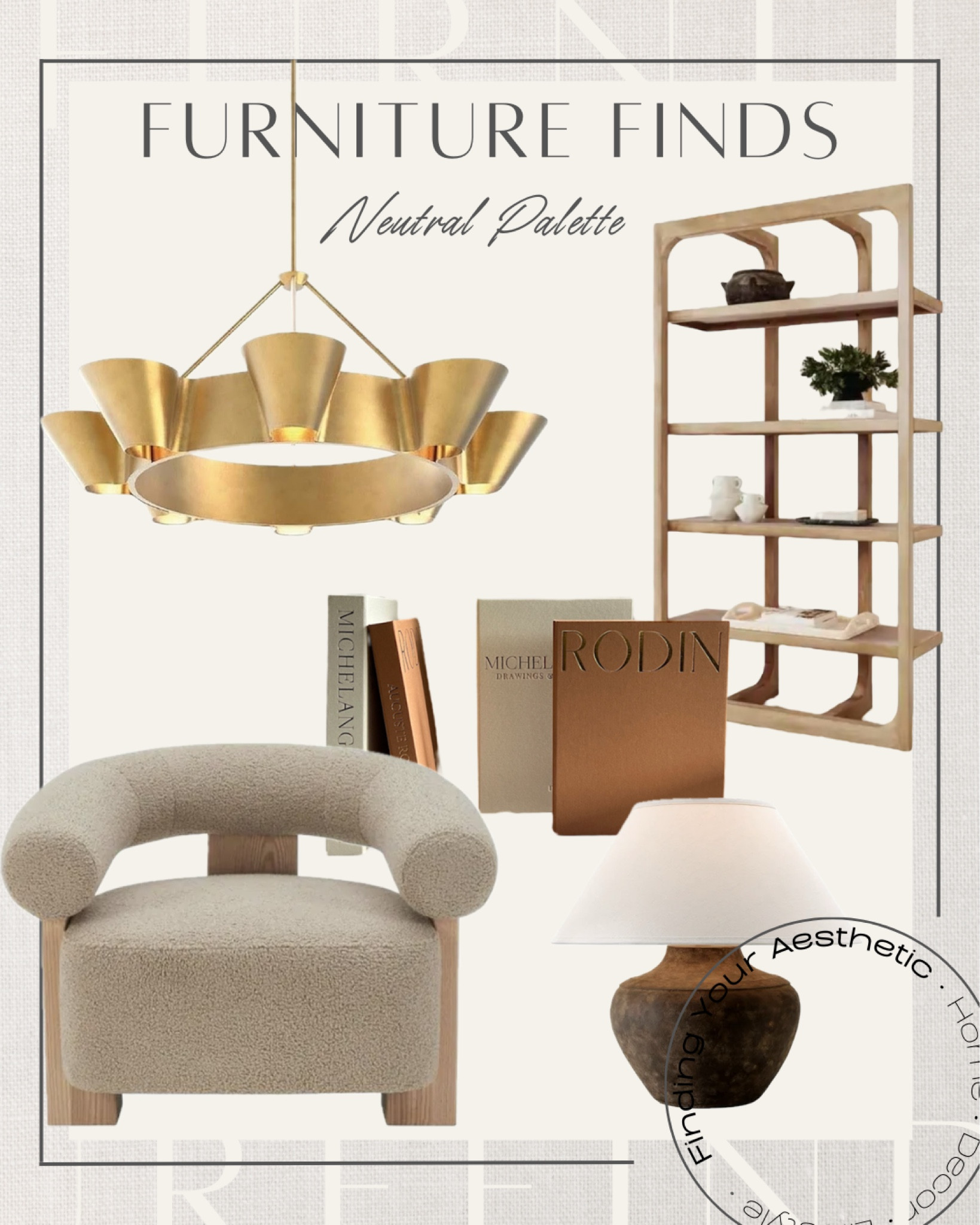 Recent furniture and decor finds for the neutral home 

Accent chair Sherpa // modern chair curved // mid century chair // beige accent chair // organic modern lamp // rustic table lamp // wood bookshelf // decorative books for coffee table // gold chandelier unique 

#LTKHome #LTKSaleAlert