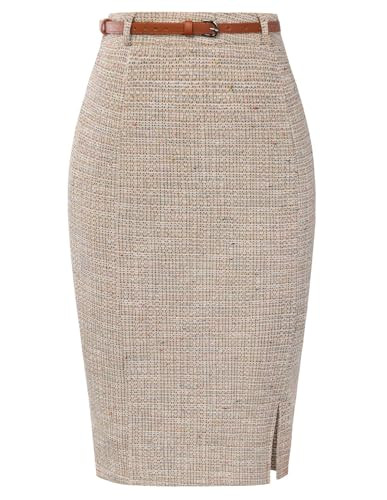 Kate Kasin Spring Khaki Skirts for Women, High Waisted Tweed Pencil Skirt, Plaid Business Work Office Skirts 2XL | Amazon (US)