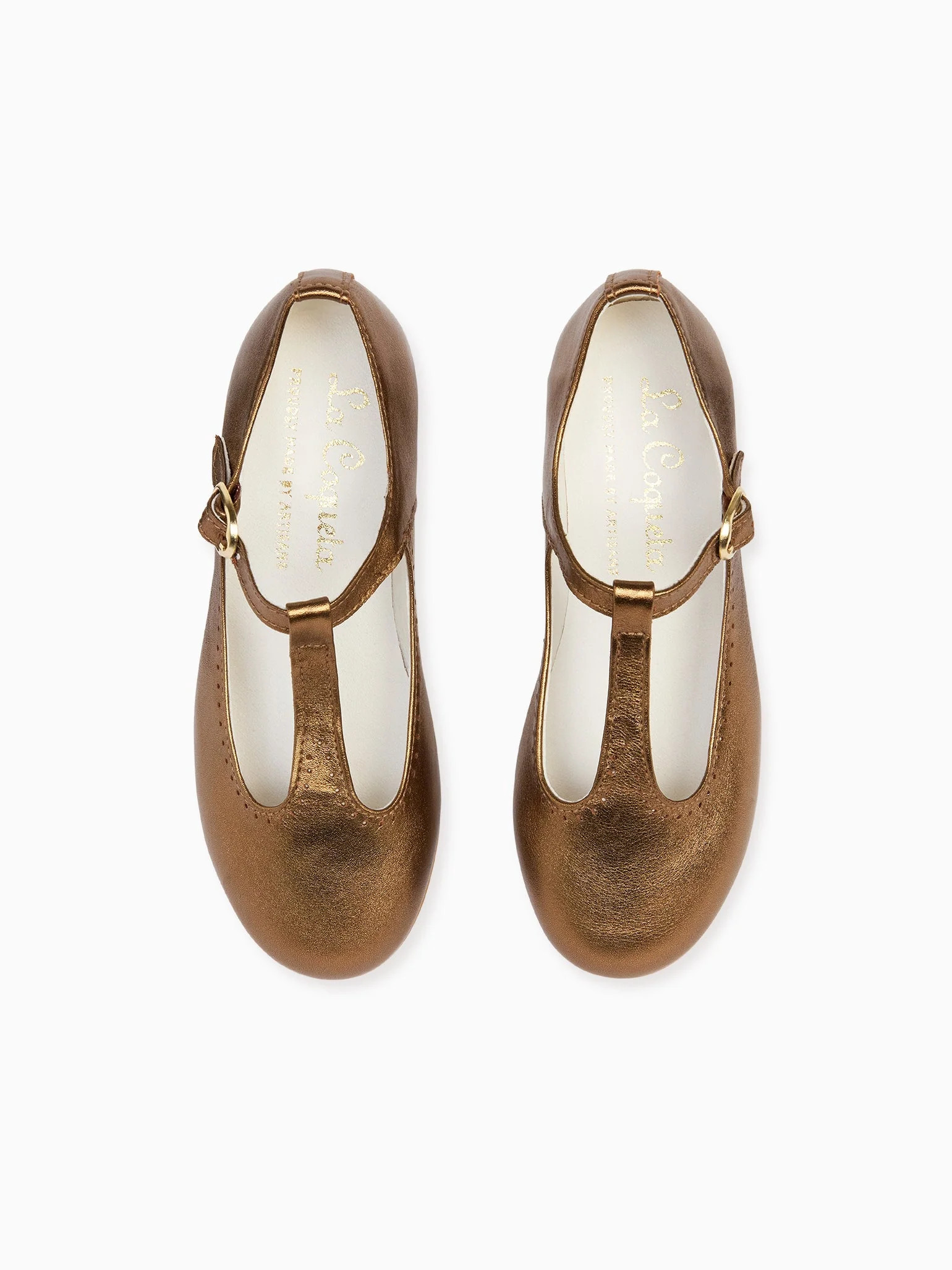 Bronze Leather Girl T-Bar Shoes | La Coqueta (US)