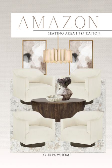 Seating area inspiration with finds from Amazon!

Abstract wall art, geometric wall art, neutral home, modern home, round coffee table, dark wood coffee table, drum coffee table, accent table, ivory armchair, white accent chair, modern chandelier, modern armchair, vase, scalloped bowl, ruffled bowl, Amazon home decor, area rug

#LTKhome #LTKstyletip