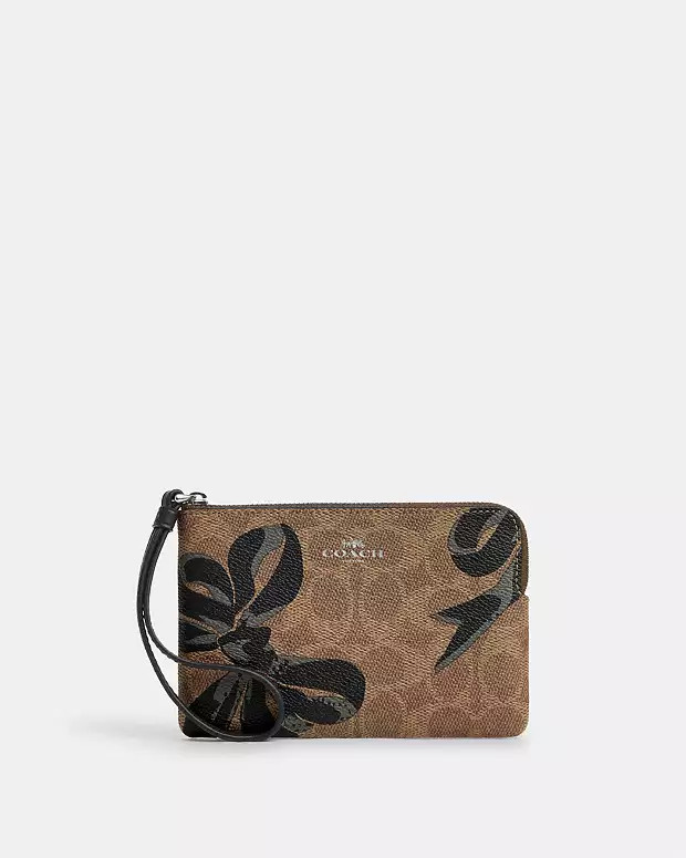 Corner Zip Wristlet In Signature Canvas With Bow Print | Coach Outlet US