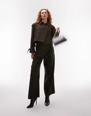 Topshop pinstripe wool set in brown | ASOS (Global)