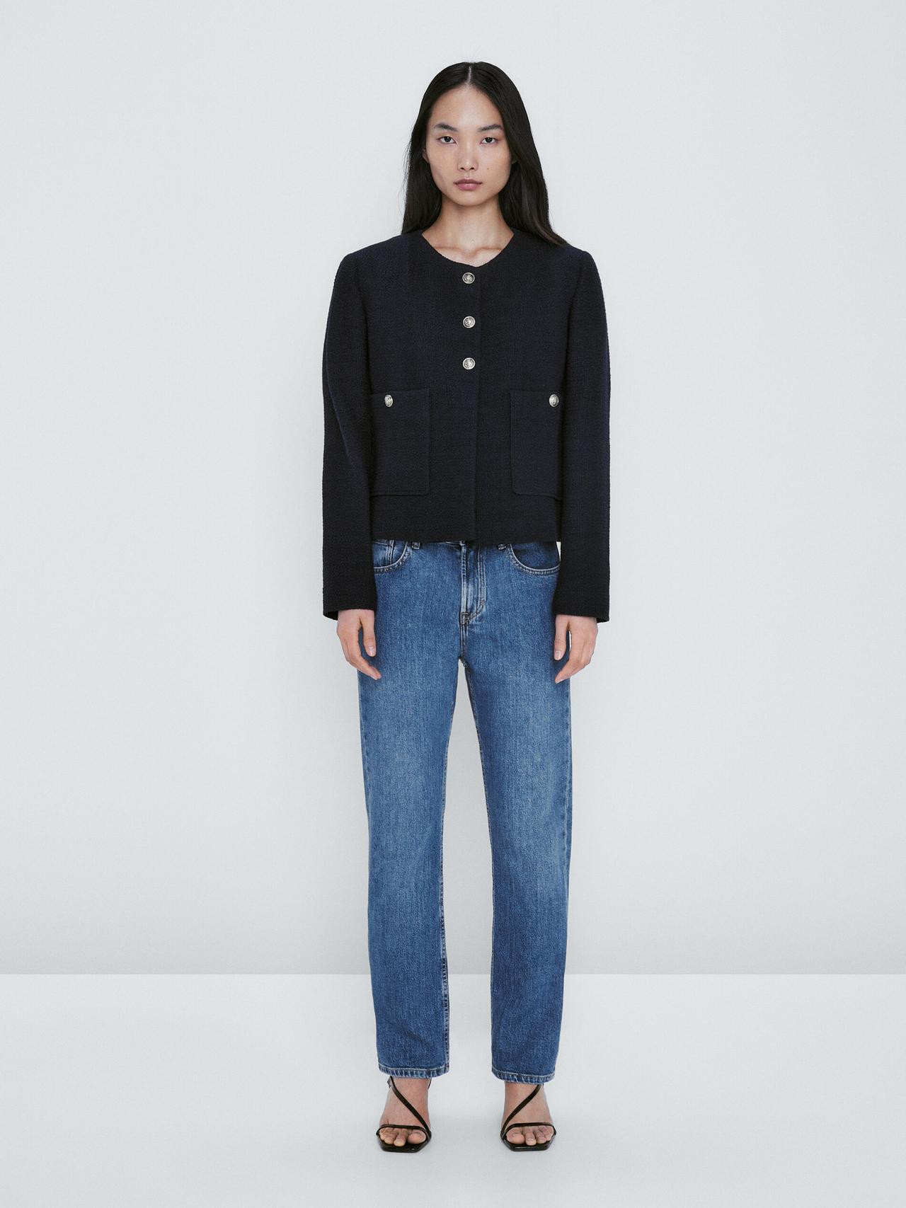 Cropped jacket with contrast buttons | Massimo Dutti US