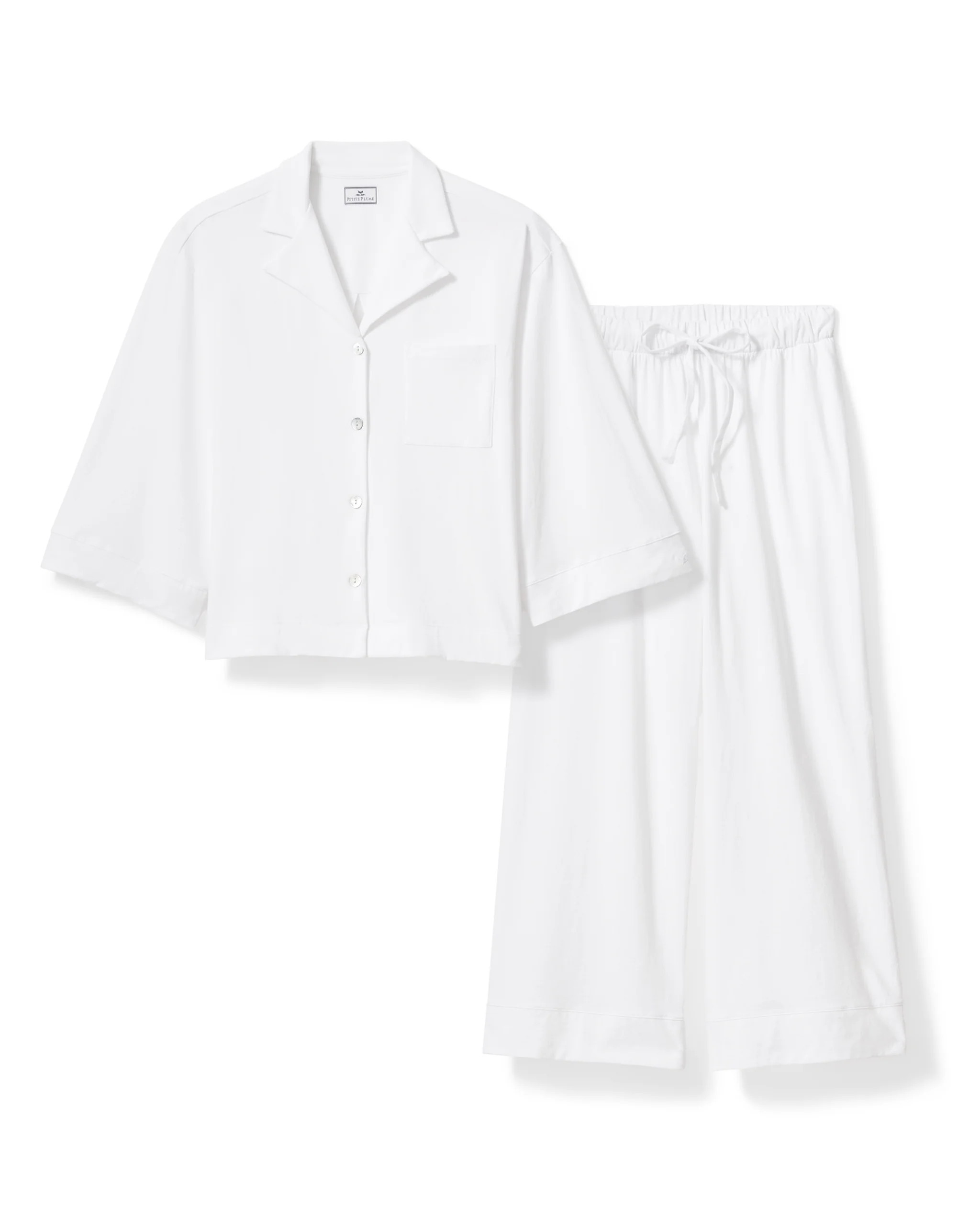 The Olivia Wide Leg Pima Pajama Set in White | Petite Plume