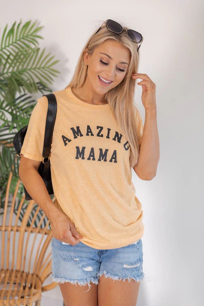 Amazing Mama Graphic Mustard Tee | The Pink Lily Boutique
