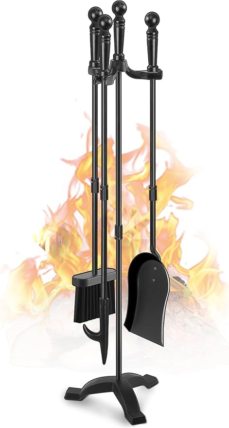 Gtongoko Fireplace Tools Set 4 Pcs 30 Inch Black Wrought Iron Large Fire Tool Set for Outdoor/Ind... | Amazon (US)