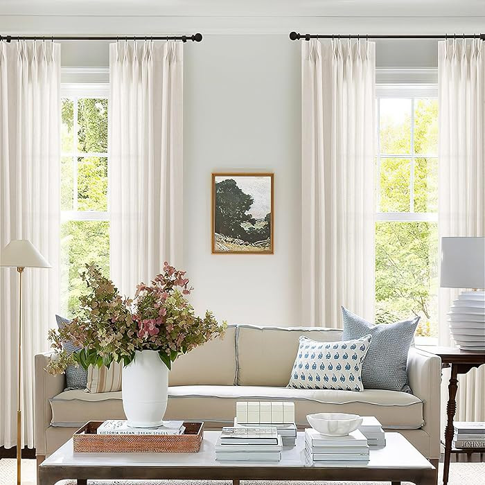 Natural Pinch Pleated Linen Curtains 90 Inches Long for Living Room Pleat Drapes Hooks Rings Back... | Amazon (CA)