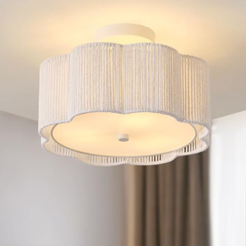 Giutna Rattan Ceiling Light Fixtures Flush Mount,3-Light Boho Light Fixtures Ceiling Mount for Bedroom,Close to Ceiling Light Modern Rattan Chandelier Lighting for Hallway Kitchen Dining Room(White) | Amazon (US)