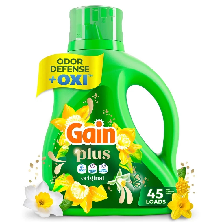 Gain Plus Laundry Detergent Liquid, Now with Odor Defense + OXI, Original Scent, 60 fl oz, 45 Loa... | Walmart (US)