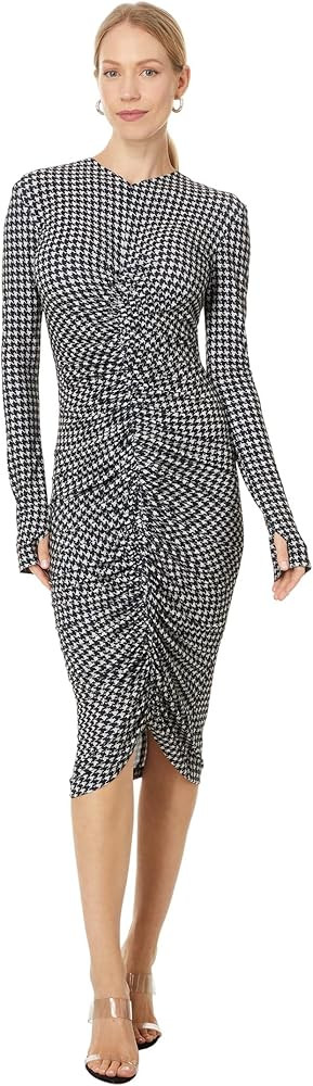 Norma Kamali Women's Long Sleeve V Neck Shirred Front Dress to Knee | Amazon (US)