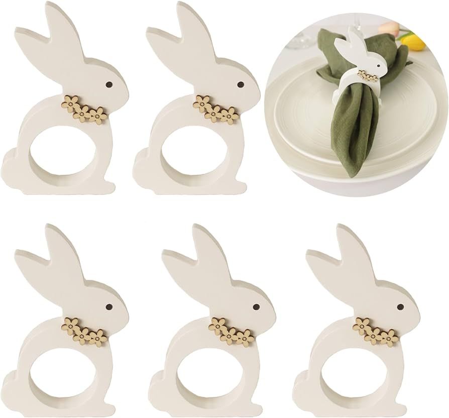 Utalek Easter Bunny Napkin Rings Set of 6, Wooden Bunny Napkin Rings, Rabbit Napkin Ring Holders ... | Amazon (US)