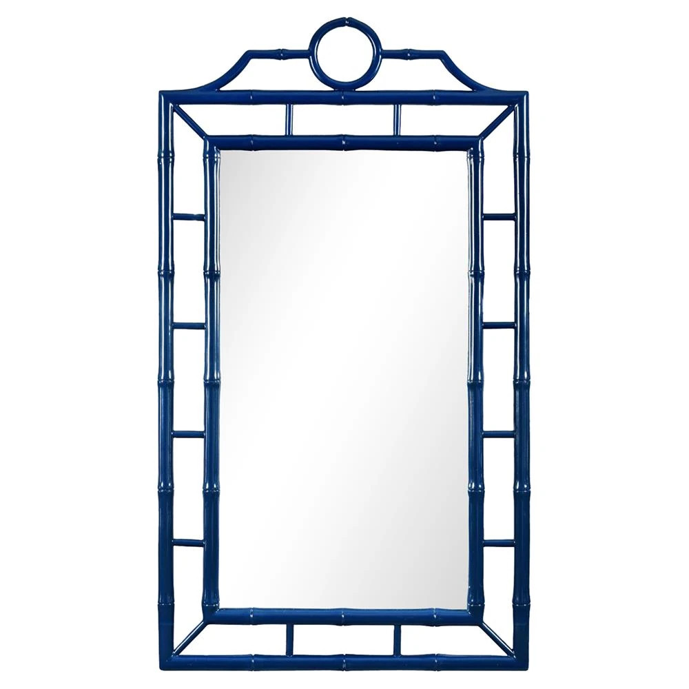 Chloe Global Deep Sea Blue Lacquer Bamboo Chinoiserie Wall Mirror | Kathy Kuo Home