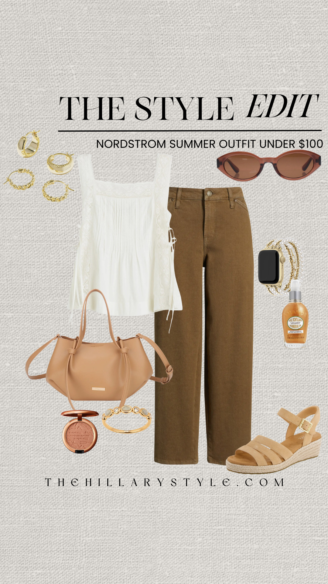 The Style Edit: Nordstrom Summer Outfit Under $100

The perfect budget-friendly summer outfit edit! ☀️ Proof that you don't have to splurge to look effortlessly chic. This look features a lightweight white poetcore tank with delicate lace detailing paired with trending wide-leg olive pants. Complete the style with neutral wedge sandals, a slouchy shoulder bag, classic gold jewelry, and warm tortoiseshell sunglasses for an elevated, minimalist casual look that's perfect for everyday wear.

#TheHillaryStyle #nordstrom #nordstromfinds #summeroutfits #budgetfashion #casualstyle #affordablestyle #everydayoutfits #minimalistwardrobe #bohochic #neutralaesthetic 

 

#LTKootd #LTKSeasonal #LTKOver40