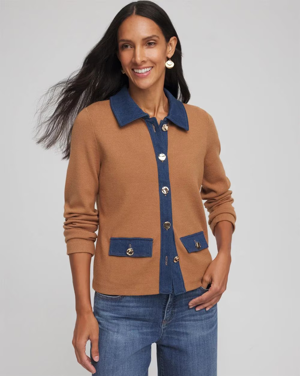 Collared Denim Trim Cardigan | Chico's