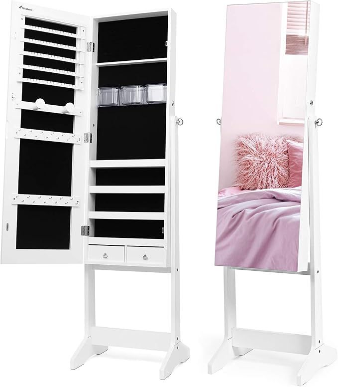 Nicetree Jewelry Cabinet with Full-Length Mirror, Standing Lockable Jewelry Armoire Organizer, 3 ... | Amazon (US)