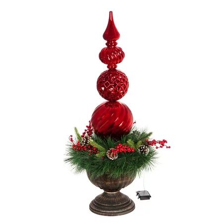 Evergreen 36 H Red Finial Shatterproof Battery Operated Twinkling White LED Ornament with Wreath in  | Walmart (US)