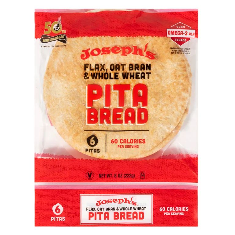 Joseph's Low Net Carb Flax Pita Bread, 1 Pack, 6 Count, 8oz | Walmart (US)