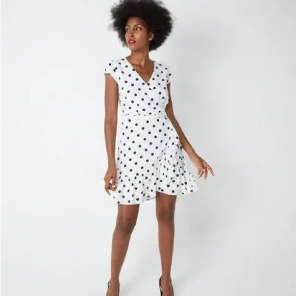NWT J. Crew Ruffle Front Polka Dot Dress  Black & White size 2 | Poshmark