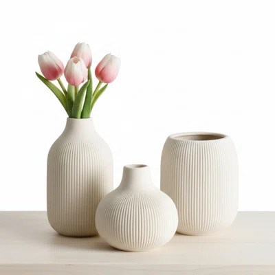 Modern Beige Ceramic Vase Set of 3 | Wayfair North America