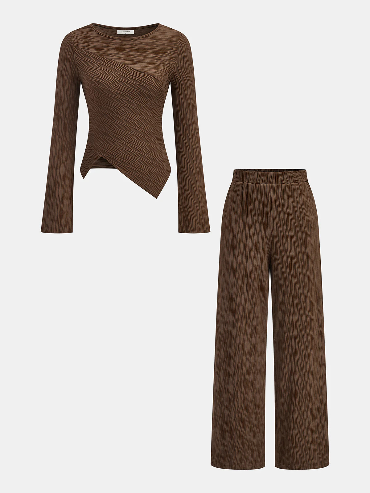 Textured Asymmetric Top and Pants Set | Commense
