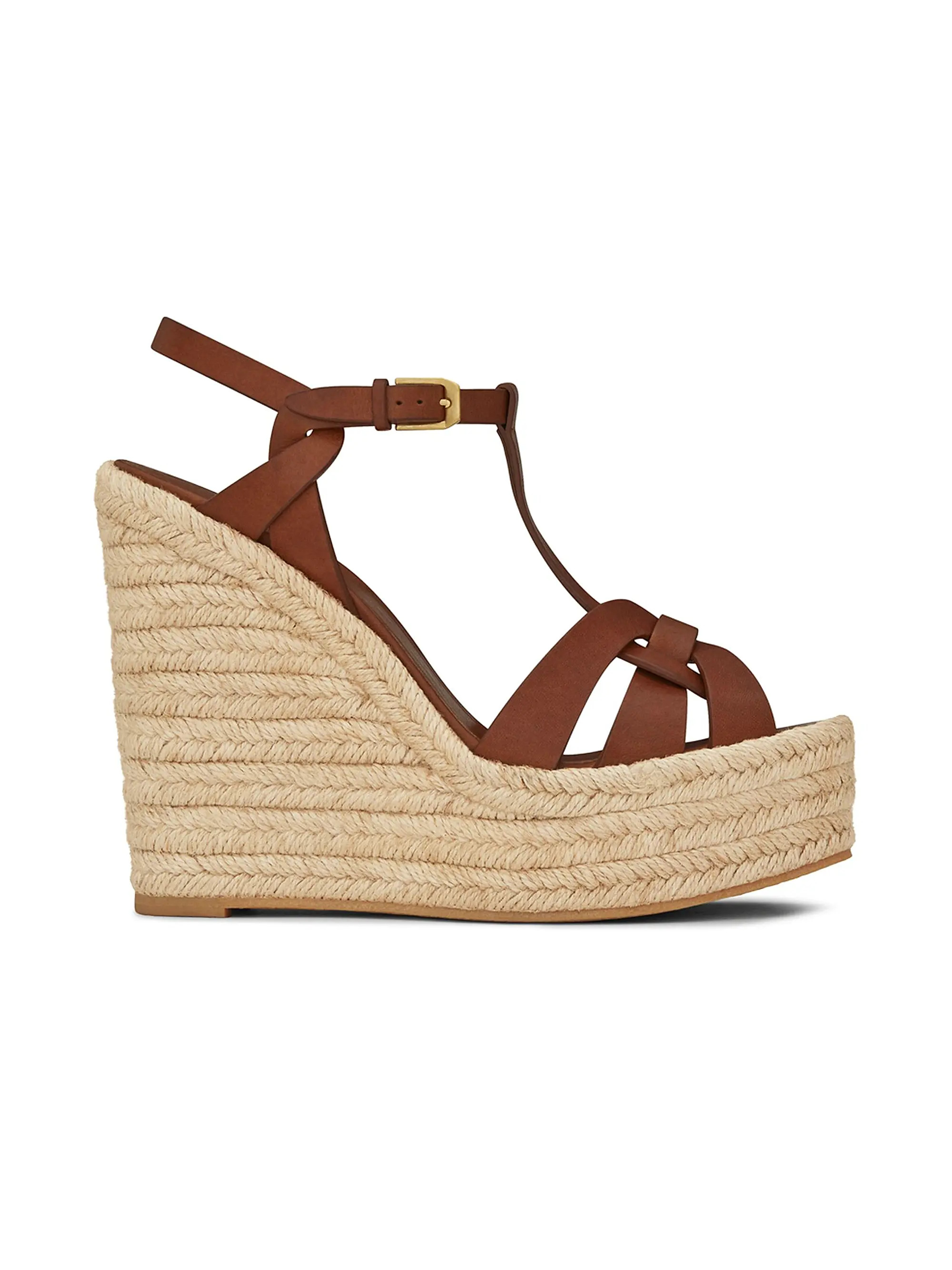 Saint Laurent Tribute Leather Espadrille Wedge Sandals | Saks Fifth Avenue | Saks Fifth Avenue