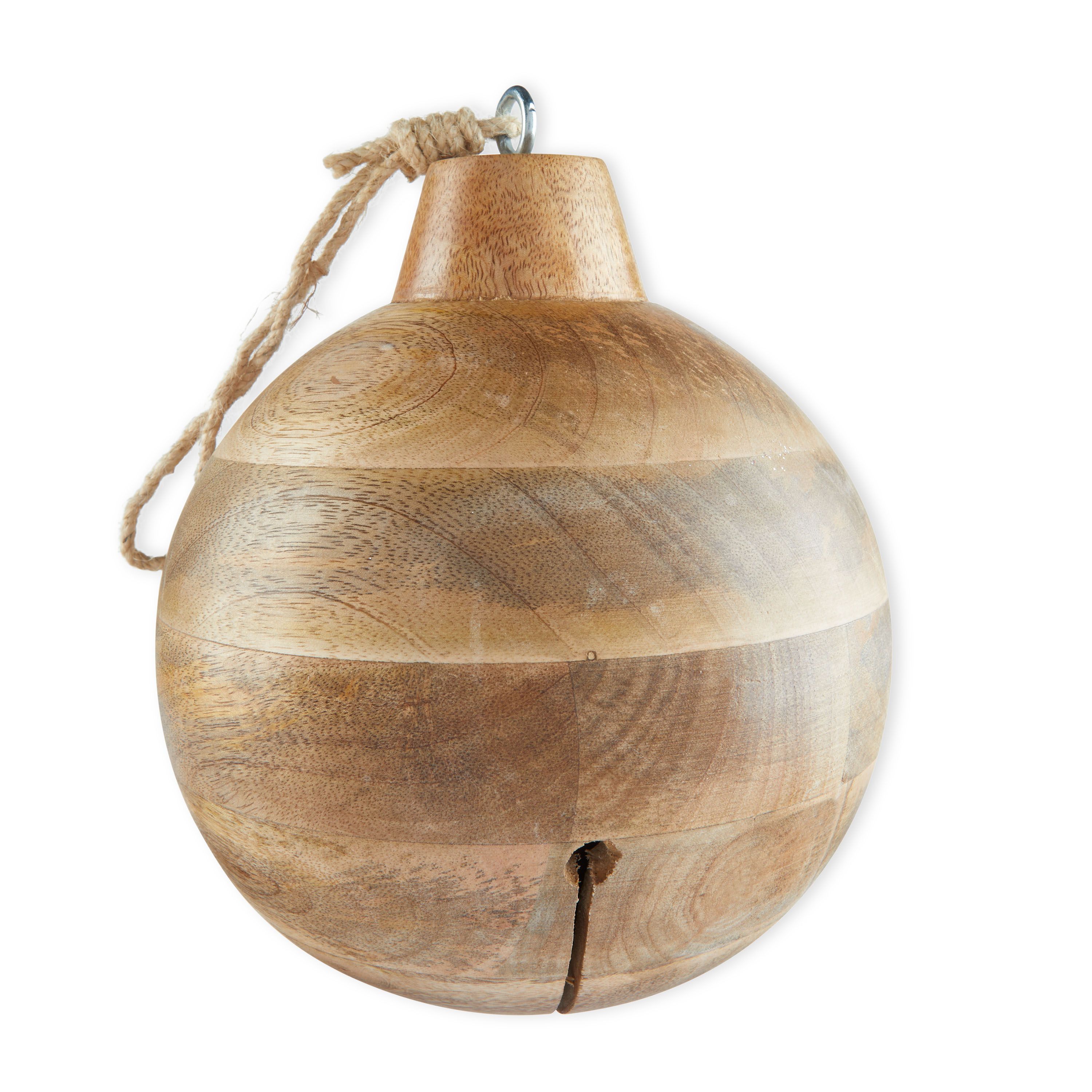 Holiday Time Wooden Jingle Bell Hanging Ornament Natural Wood Finish, 10 inch | Walmart (US)
