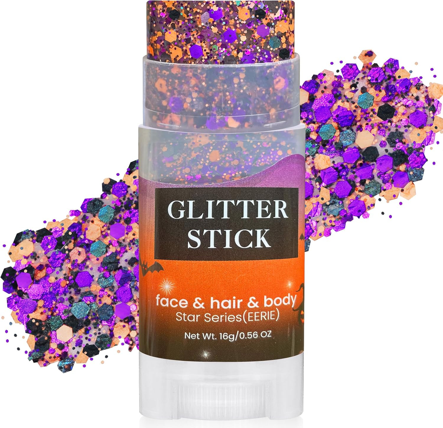 Black Purple and Orange Face Glitter Stick,Halloween Hair Glitter Stick for Women,Sparkle Chunky Body Glitter Makeup for Party Festival | Amazon (US)