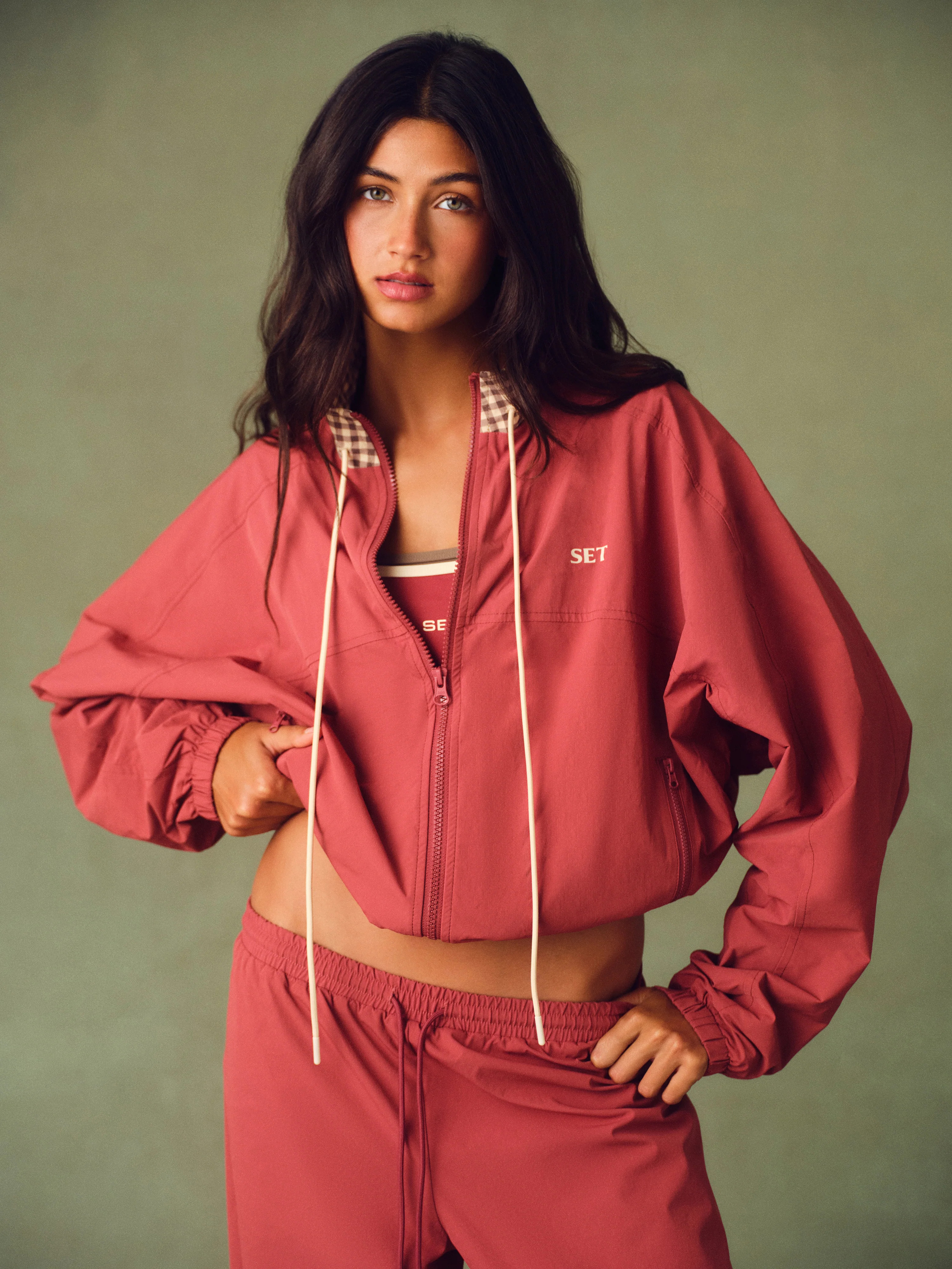 NYLON TRACK GINGHAM COLLAR COURTSIDE JACKET - SWEET TEA | SET Active