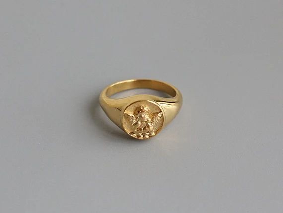 18k Gold Filled Angel Ring Chunky Gold Ring Signet Ring | Etsy | Etsy (US)