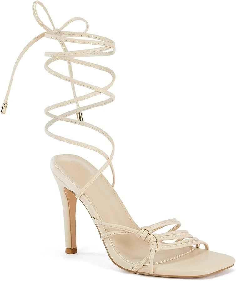Juliet Holy Womens Lace Up Heeled Sandals Square Open Toe Stiletto Heels Strappy Summer Dressy Sh... | Amazon (US)