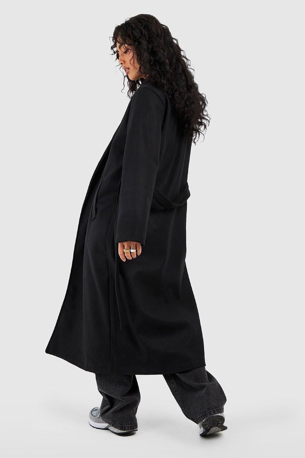 Longline Double Breasted Belted Wool Look Coat | boohoo (US & Canada)