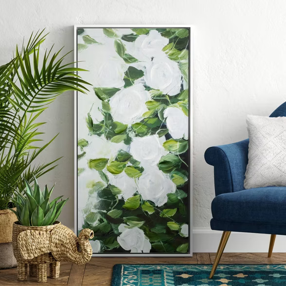 47" x 24" Extra Large Floral Greenery Framed Wall Canvas White/Green - Opalhouse™ | Target