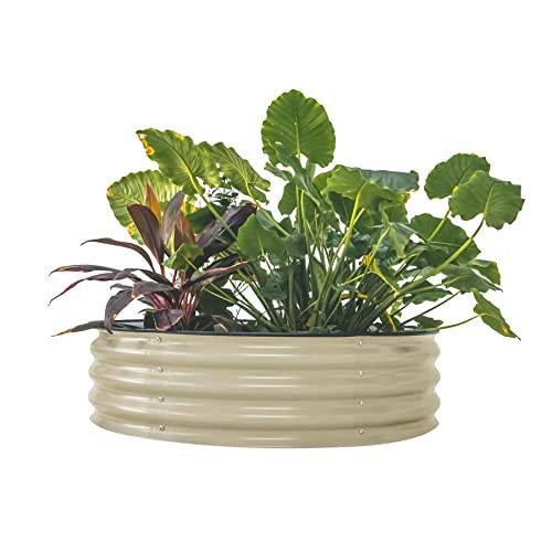 Vego garden 11" Tall 42" Round Raised Garden Bed Metal Raised Bed Planter Box for Vegetables Flowers Patio, Pearl White | Amazon (US)