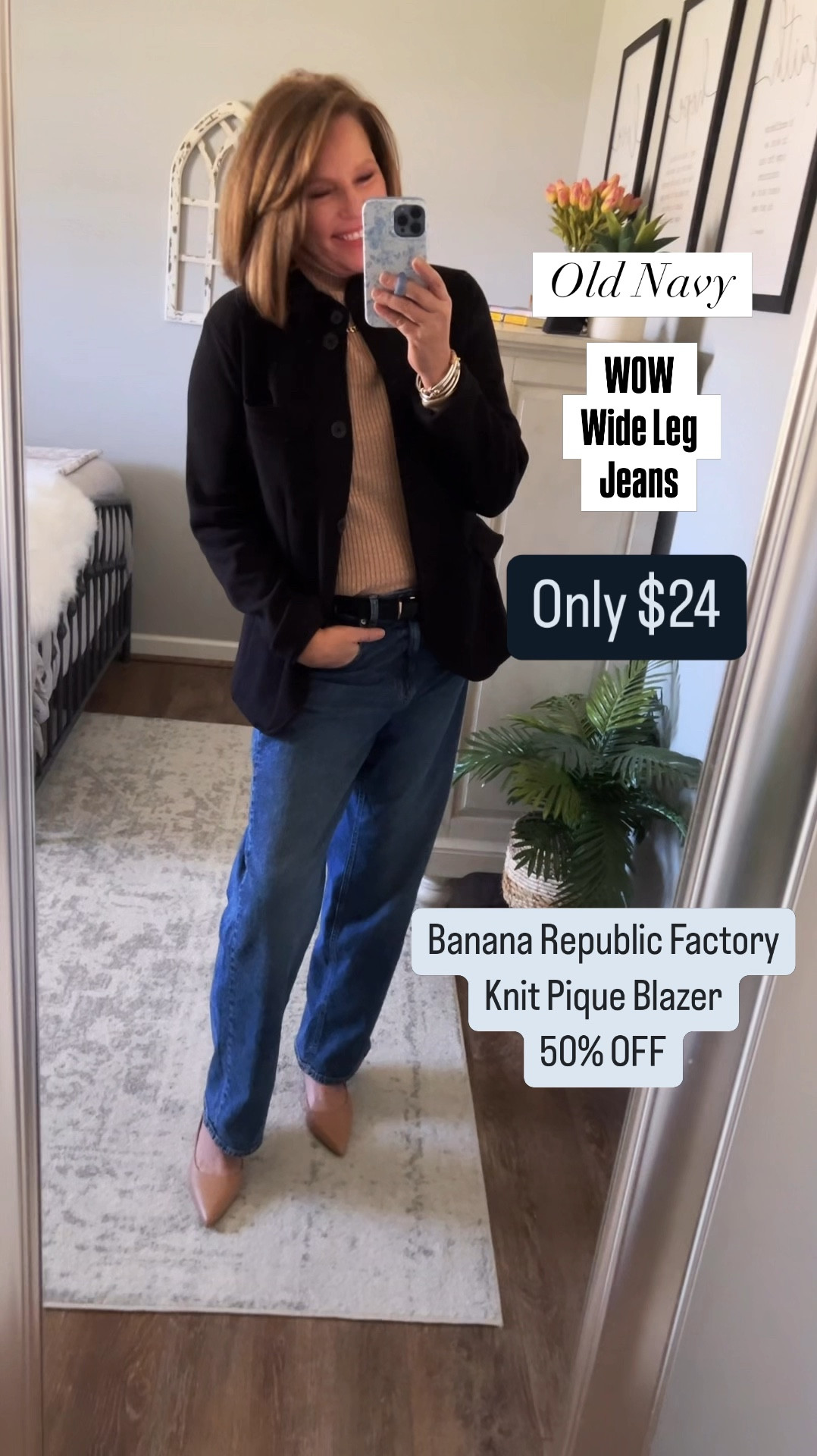 Banana Republic Factory Knit Pique Blazer 50% off styled with Time and Tru turtleneck and old Navy WOW wide leg jeans and kitten heels. All items fit tts!! 

Winter outfit, blazer, workwear, casual chic, jeans, dsw, sale, Walmart fashion, old navy outfits, Christmas, holidayy

#LTKSaleAlert #LTKCyberWeek #LTKStyleTip