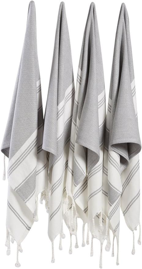 BOSPHORUS (Set of 4) Turkish Cotton Hand Face Head Gym Yoga Towel Set Wash Dish Cloths - 4 Grey2 | Amazon (US)