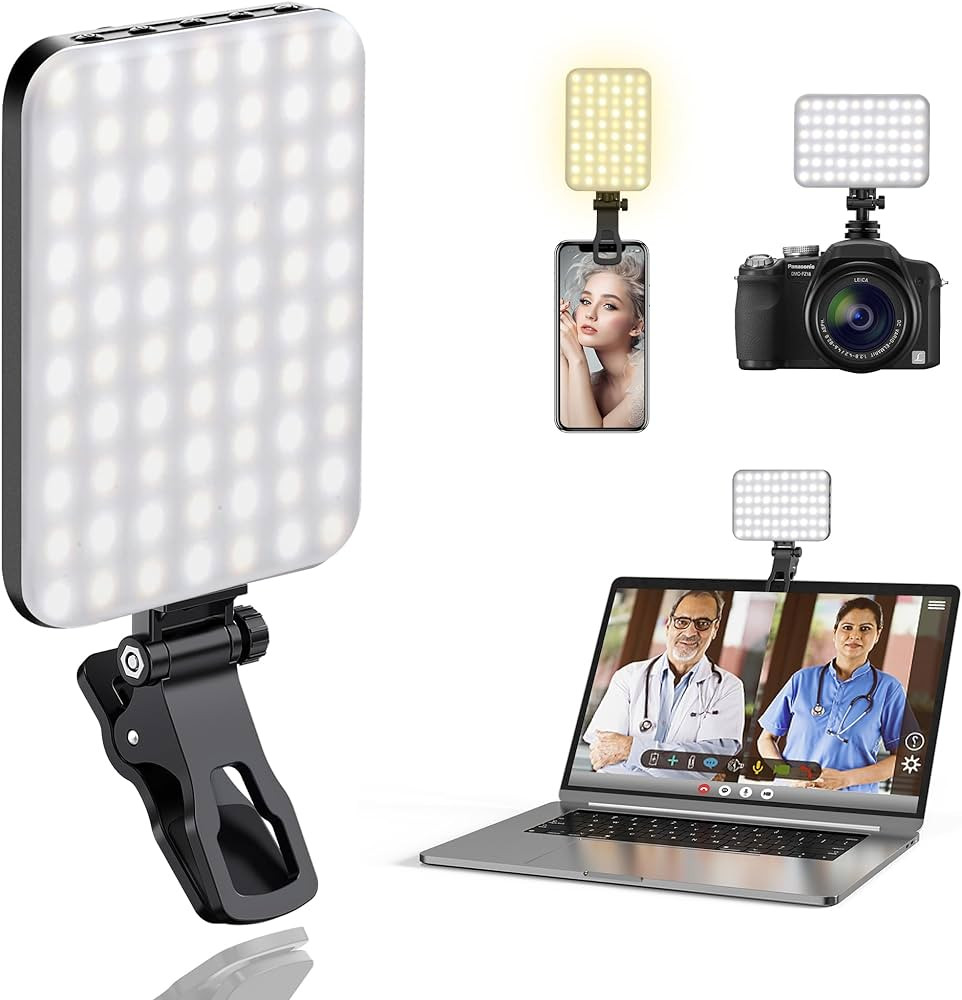 60 LED Portable Selfie Light Video Conference Lighting with Clip & Camera Tripod Adapter Recharge... | Amazon (US)