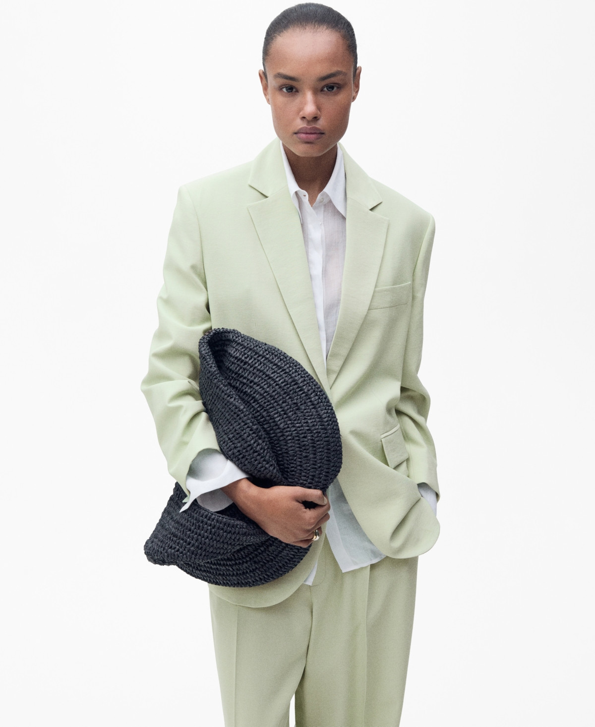 Mango Women's Straight-Fit Suit Jacket - Pastel Green | Macy's