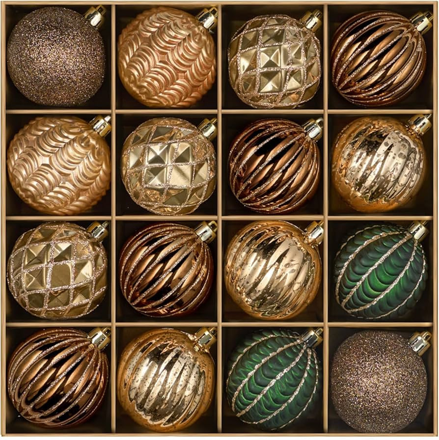 JORNOY Earth Tone Christmas Ornaments Set, 16ct Shatterproof Christmas Ball Ornaments Bulk for Xm... | Amazon (US)
