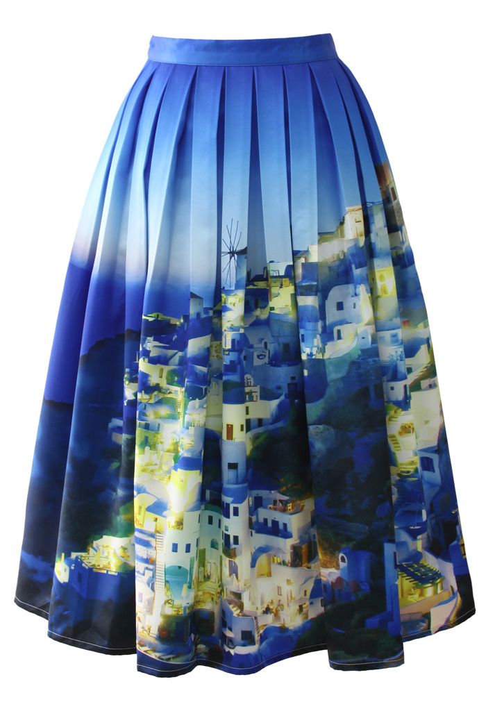 Chicwish Santorini Print Pleated Midi Skirt | Chicwish