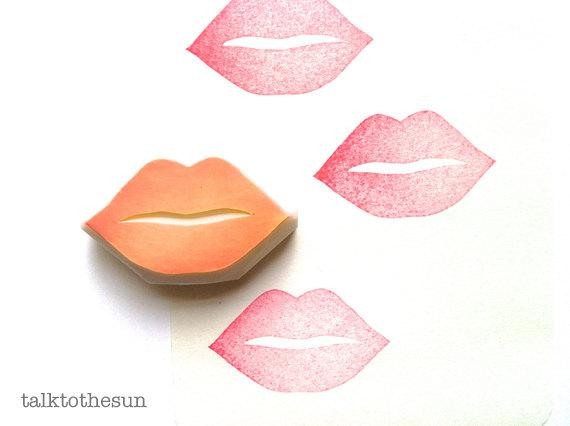 lips hand carved rubber stamp. kiss mark stamp. valentine's day scrapbooking. birthday card making.  | Etsy (US)